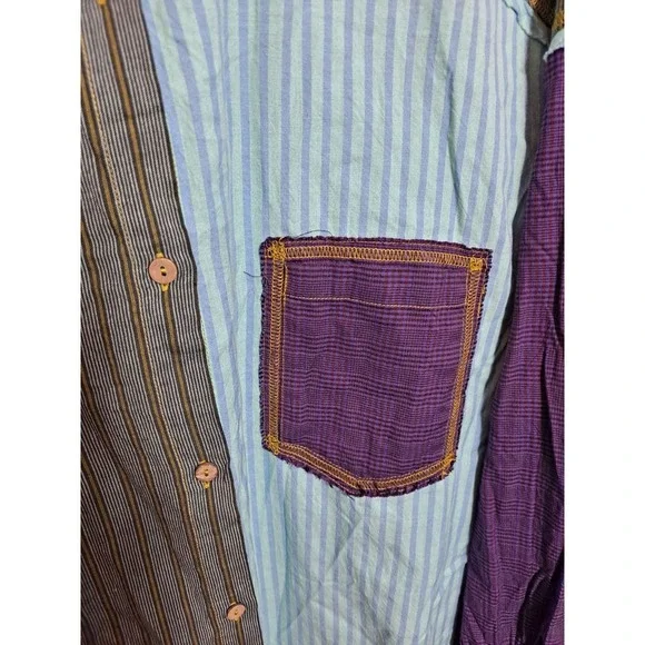 Intimately Free People Patchwork Button Down Shirt Striped‎ Plaid M - Picture 3 of 10
